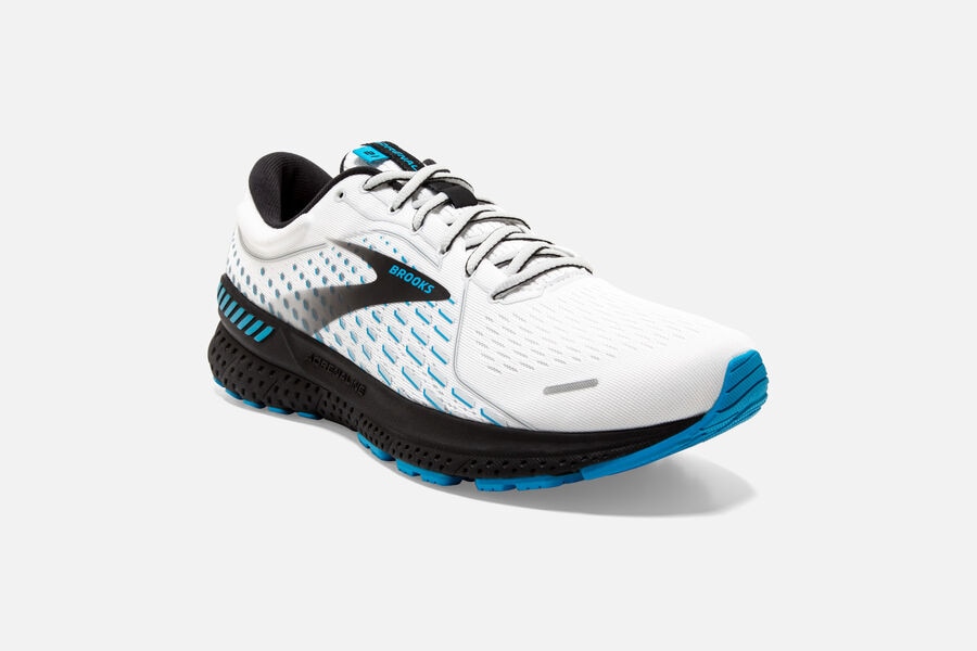 Brooks Running Shoes Mens White/Black/Blue - Adrenaline GTS 21 Road - 4810-BFMPJ